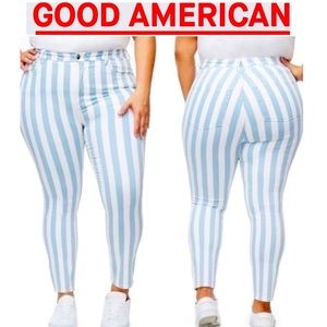 Good American Good Legs Crop Stripe Blue White Size 22 New With Tags!